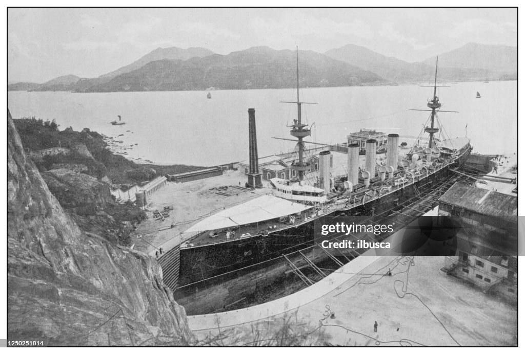 Antique photograph of British Navy and Army: "Powerful" in Kowloon, Hong Kong
