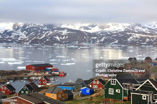 village of tasiilaq greenland - grönland stock-fotos und bilder