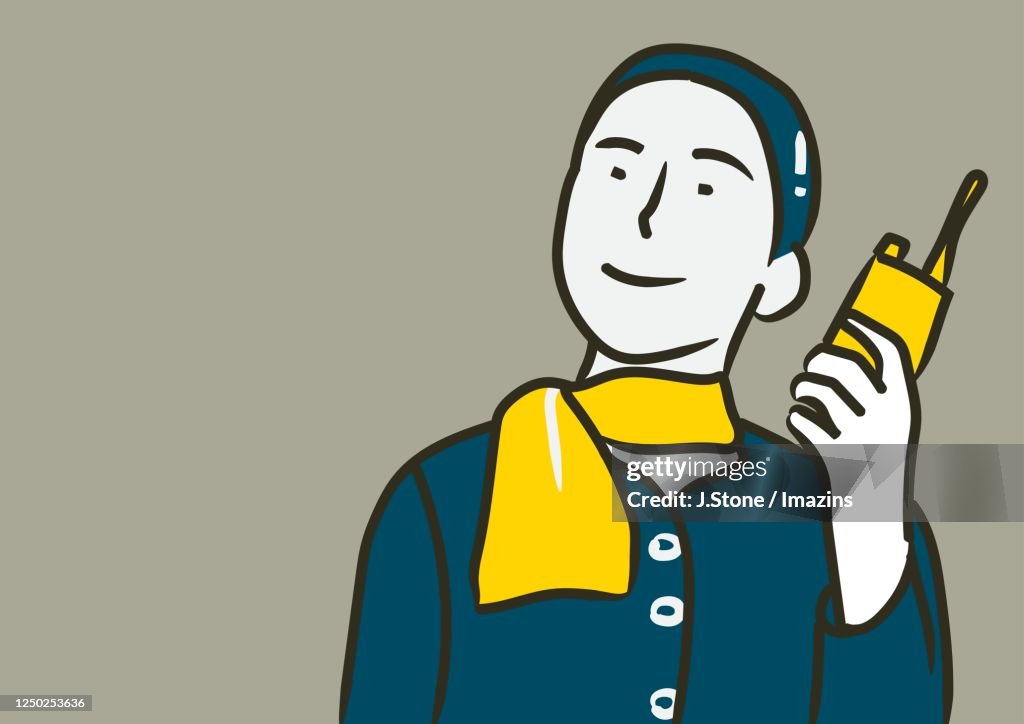 Job Applicant for Cabin Crew Holding a Walkie-talkie