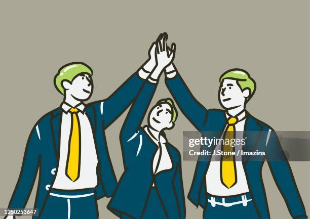 job applicants cheering before going into interview - group high five stock illustrations