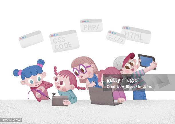 education, children, coding, 4th industrial revolution - 4th industrial revolution stock illustrations