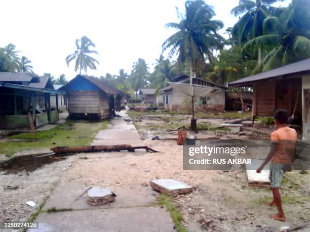 This photo taken on October 26, 2010 shows some of the destruction on North Pagai , one of the Mentawai islands off the west coast of Indonesia's...