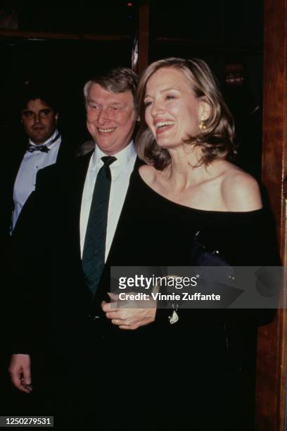 American television broadcast journalist Diane Sawyer and American director Mike Nichols attend the premiere of 'Waiting for Godot', 1988.