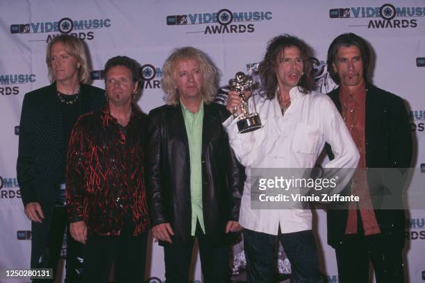 American rock band Aerosmith attend the 1998 MTV Video Music Awards, held at the Gibson Ampitheater in Los Angeles, California, US, 10th September...