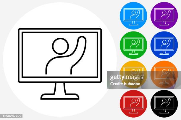 computer monitor with video chat icon - multiple computer screens white background stock illustrations