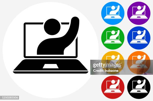 laptop computer with video chat icon - introduction icon stock illustrations