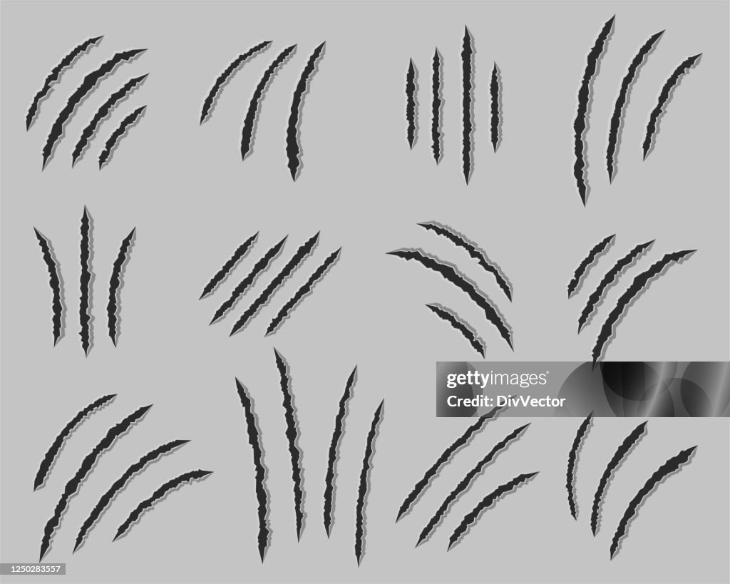Claws scratches vector set