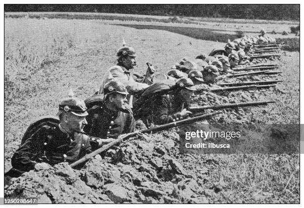 antique photograph of british navy and army: german army emperor and empress visit display - regiment stock illustrations