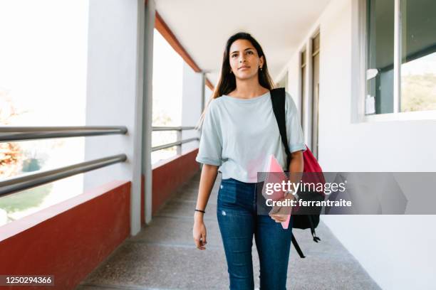 university student portrait in campus - beautiful mexican girls stock pictures, royalty-free photos & images