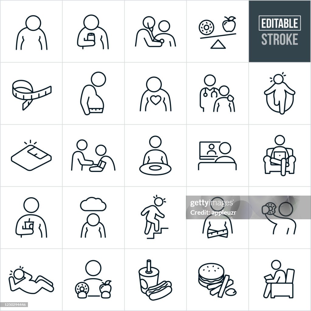 Adipositas dünne Linie Icons - editierbare Schlaganfall