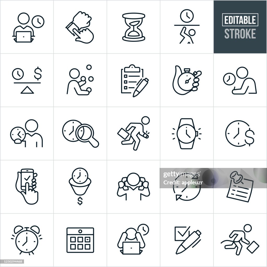 Business Time Management Thin Line Icons - Bearbeitbarer Strich