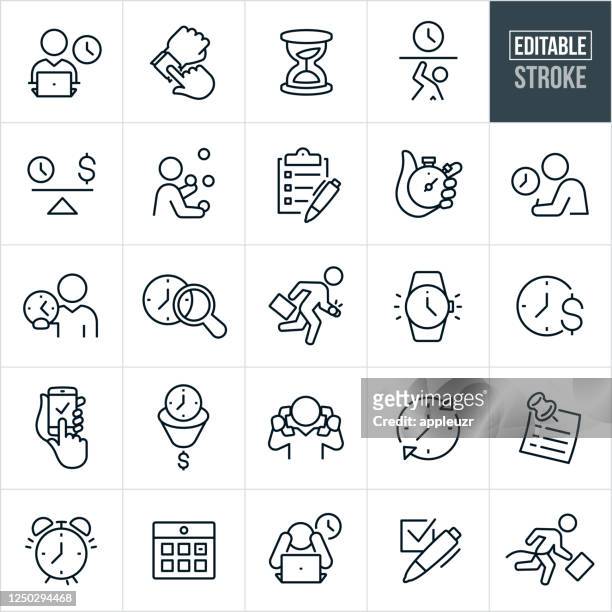 ilustrações de stock, clip art, desenhos animados e ícones de business time management thin line icons - editable stroke - working overtime