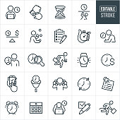 Business Time Management Thin Line Icons - Editable Stroke