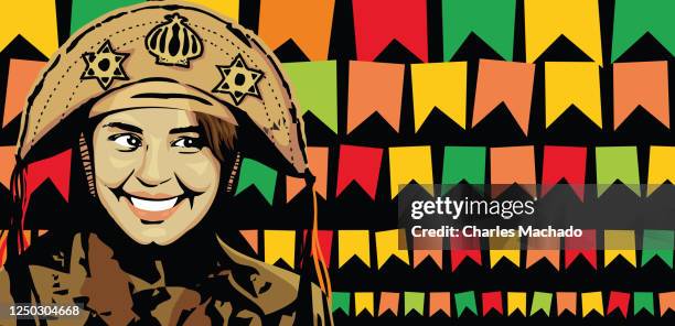 forrozeira girl at june party in brazil - brazilian ethnicity stock illustrations