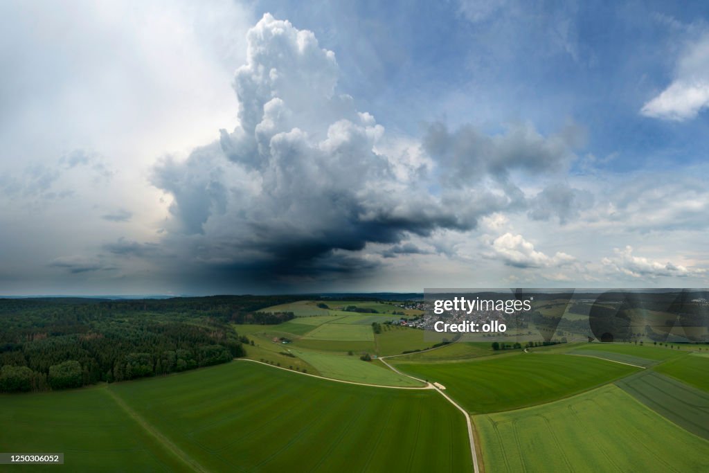 Large approaching thunderstorm cloud - aerial view