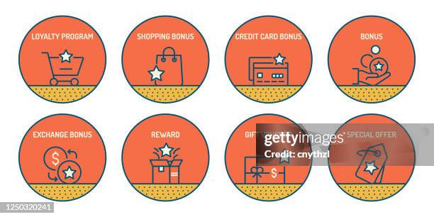 set of loyalty program related line icons. simple outline icons. - rewards program stock illustrations