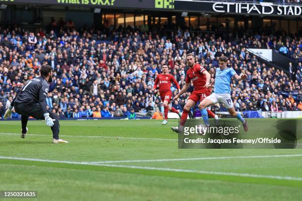 Julian Alvarez of Manchester City scores an equalising goal during the UEFA Women's Champions League quarter-final 2nd leg match between Arsenal and...