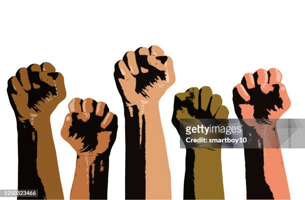 clenched fists held high - freedom stock illustrations