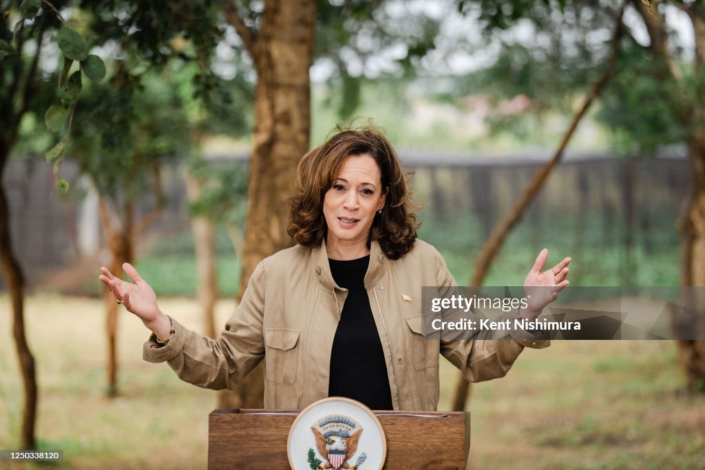 Panuka Vice President Kamala Harris delivers remarks after a tour of Panuka ...