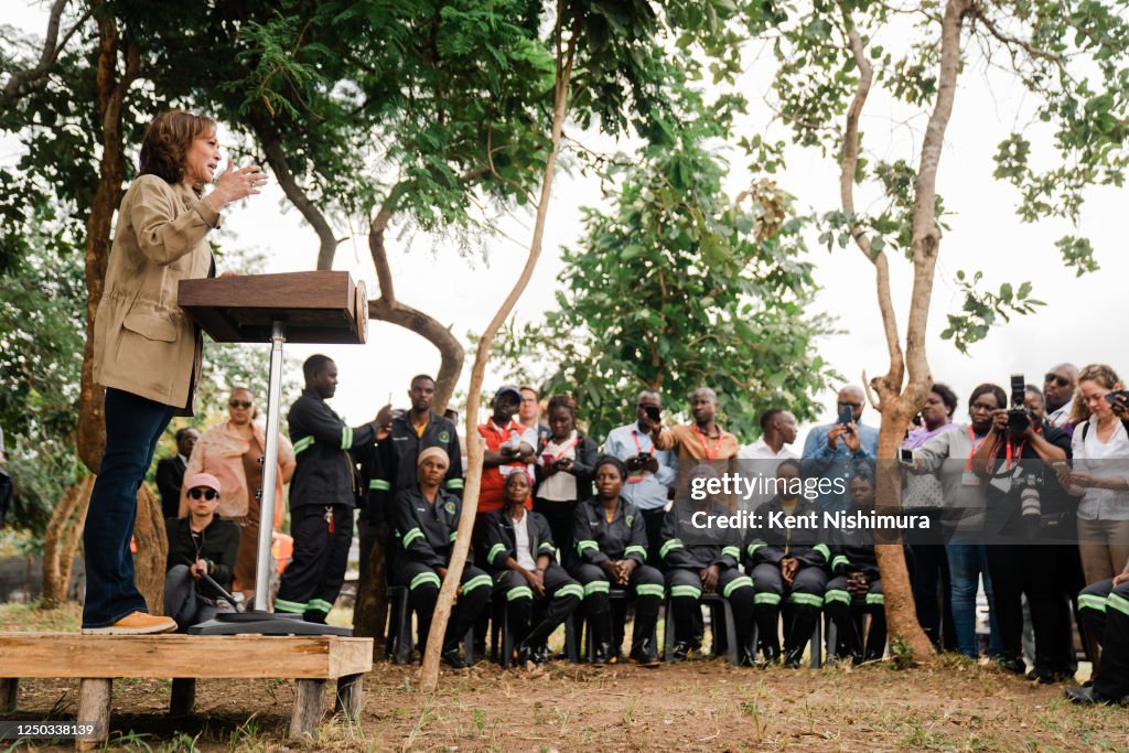 Panuka Vice President Kamala Harris delivers remarks after a tour of Panuka ...