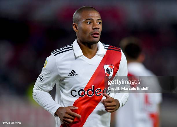 Nicolas De La Cruz of River Plate looks on during a match between River Plate and Union as part of Liga Profesional 2023 at Estadio Más Monumental...