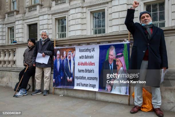 Supporters of the Bahrain Freedom Movement protest outside Downing Street against UK government support for the Bahraini government on 11 March 2023...