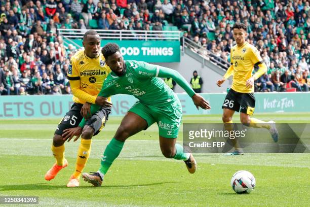 Jean-Philippe KRASSO - 05 Guy Marcelin KILAMA during the Ligue 2 BKT match between Saint-Etienne and Niort at Stade Geoffroy-Guichard on April 1,...