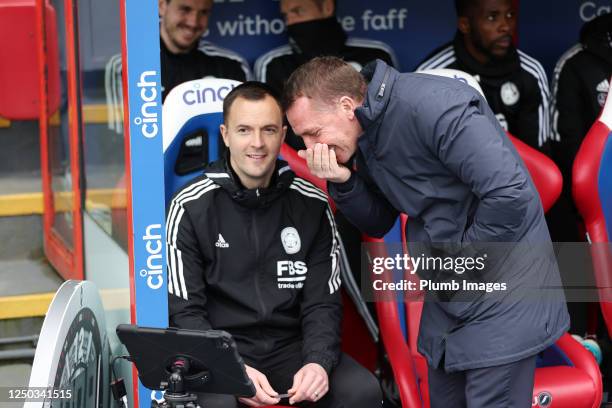 Leicester City Manager Brendan Rodgers and Leicester City Assistant Manager Chris Davies ahead of the Premier League match between Crystal Palace and...