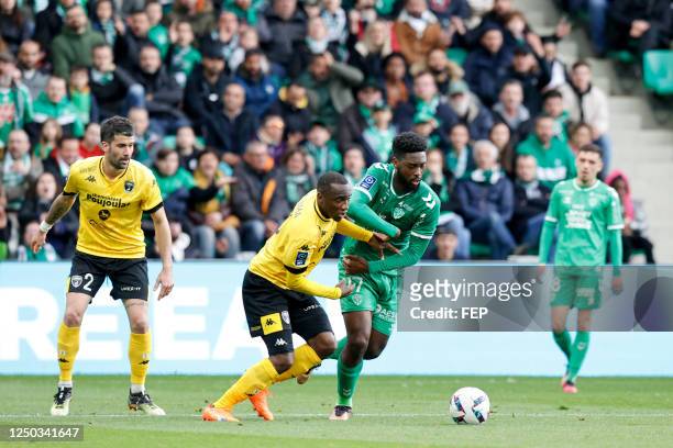 Guy Marcelin KILAMA - 17 Jean-Philippe KRASSO during the Ligue 2 BKT match between Saint-Etienne and Niort at Stade Geoffroy-Guichard on April 1,...