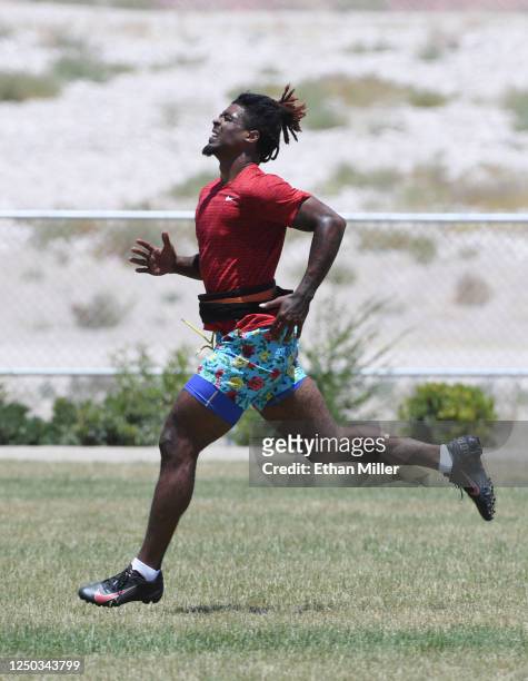 Cornerback Damon Arnette of the Las Vegas Raiders works out in a park on June 17, 2020 in Las Vegas, Nevada. Training camp for all NFL teams is...