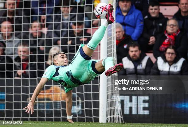 Fulham's Brazilian midfielder Andreas Pereira kicks the ball during the English Premier League football match between Bournemouth and Fulham at the...