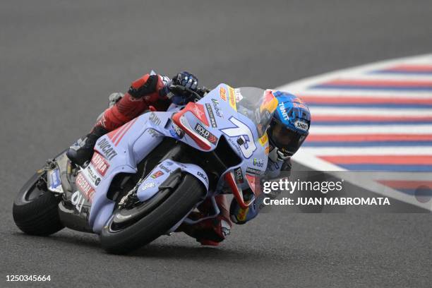 Ducati Spanish rider Alex Marquez rides during the Argentina Grand Prix MotoGP qualifying session at Termas de Rio Hondo circuit, in Santiago del...