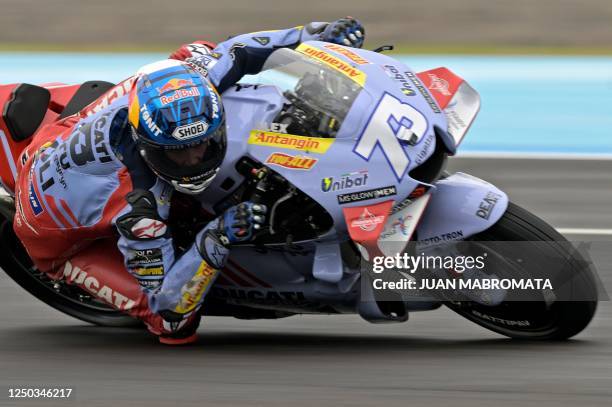 Ducati Spanish rider Alex Marquez rides during the Argentina Grand Prix MotoGP qualifying session at Termas de Rio Hondo circuit, in Santiago del...