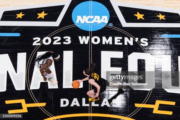 Caitlin Clark of the Iowa Hawkeyes during the semifinals of the NCAA Womens Basketball Tournament Final Four at American Airlines Center on March 31,...