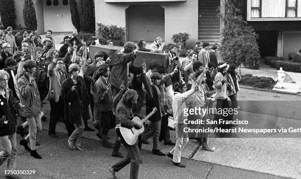 Haight Ashbury residents and the Death of the Hippie, have a Funeral for the Hippie October 6, 1967.