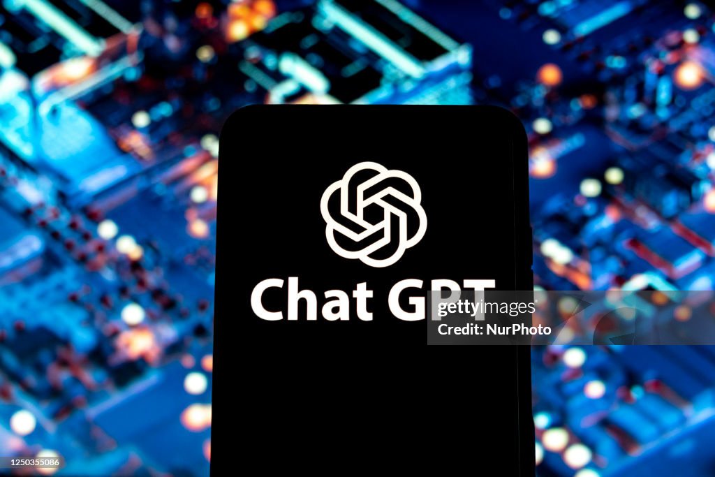 Chatgb Photo illustration showing ChatGPT and OpenAI research laboratory ...