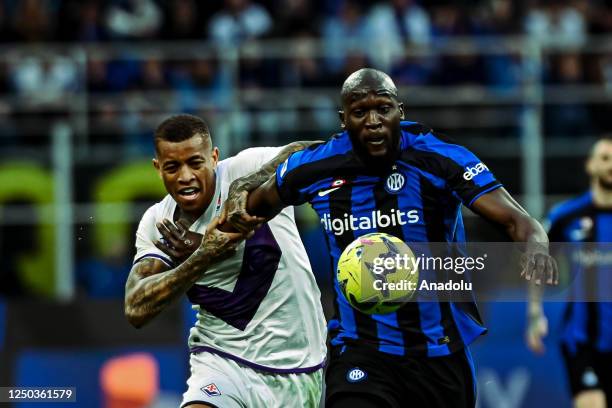 Igor of ACF Fiorentina and Romelu Lukaku of FC Internazionale in action during the Serie A football championship match between FC Internazionale vs...