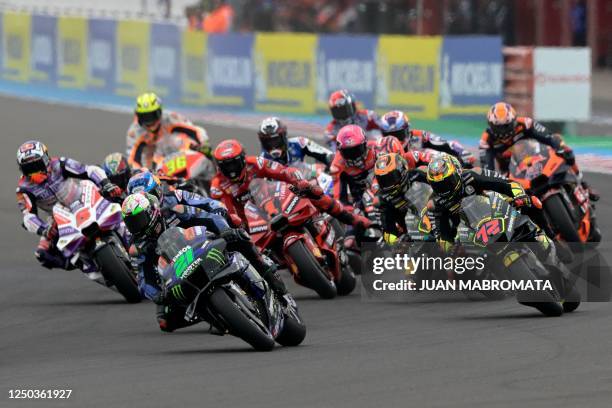 Riders compete at the start of the Argentina Grand Prix MotoGP sprint race, at Termas de Rio Hondo circuit, in Santiago del Estero, Argentina, on...