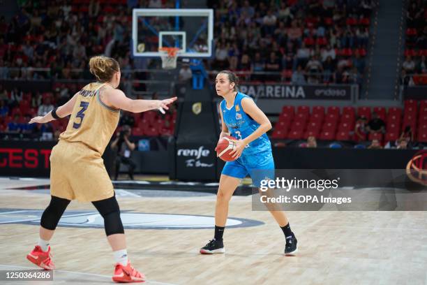 Jolene Anderson of Barca CBS and Andrea Vilaro of Perfumerias Avenida in action during the Quarterfinals of the Queen's Cup at Pavilion Principe...