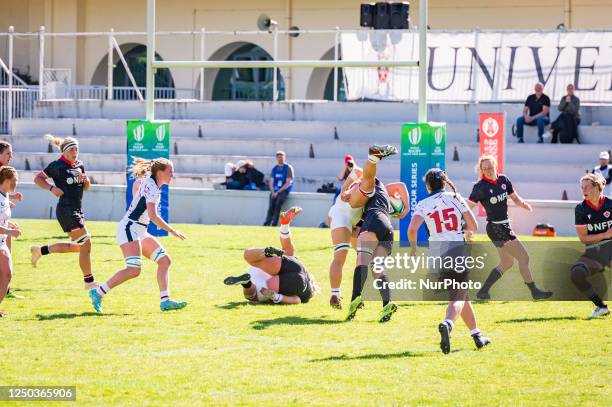 And Canada womens rugby teams in action during the rugby match between Canada and USA valid for the World Rugby Pacific Four Series 2023 played at...