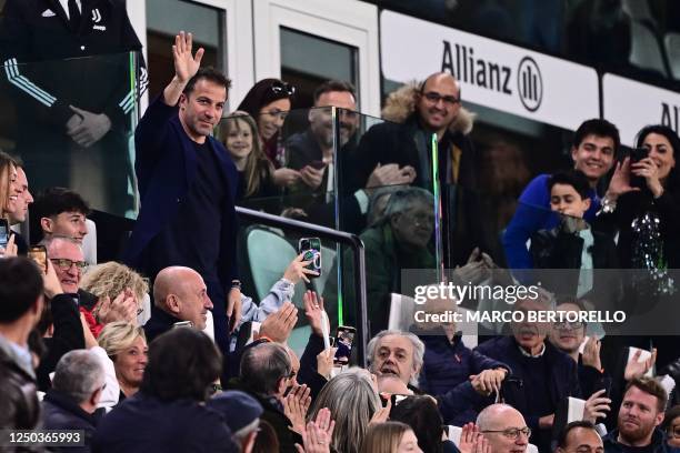 Former Italian international and Juventus' forward, Alessandro Del Piero attends the Italian Serie A football match between Juventus and Hellas...