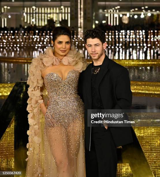 Bollywood actress Priyanka Chopra with American singer and husband Nick Jonas during the inauguration of the Nita Mukesh Ambani Cultural Centre , at...