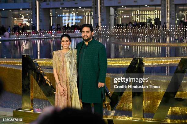 Akash Ambani and Shloka Mehta during the inauguration of the Nita Mukesh Ambani Cultural Centre , at Bandra-Kurla Complex , Bandra , on March 31,...