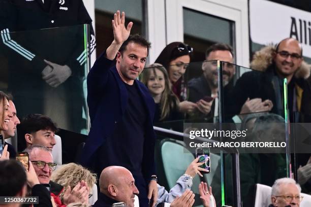 Former Italian international and Juventus' forward, Alessandro Del Piero attends the Italian Serie A football match between Juventus and Hellas...