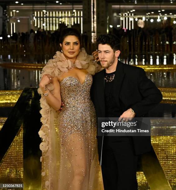 Bollywood actress Priyanka Chopra with American singer and husband Nick Jonas during the inauguration of the Nita Mukesh Ambani Cultural Centre , at...