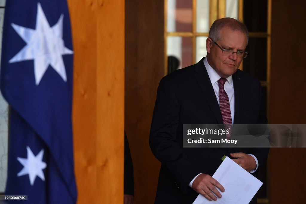 Prime Minister Scott Morrison Gives Press Conference As Latest Labour Force Figures Are Released