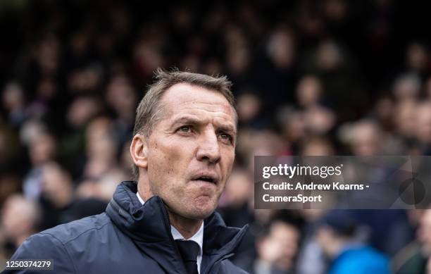 Leicester City's Brendan Rodgers looks on during the Premier League match between Crystal Palace and Leicester City at Selhurst Park on April 01,...