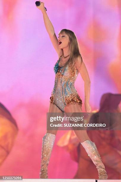 Singer-songwriter Taylor Swift performs onstage on the first night of her "Eras Tour" at AT&T Stadium in Arlington, Texas, on March 31, 2023.