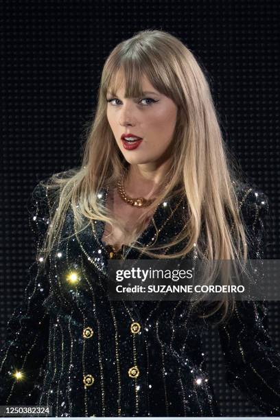 Singer-songwriter Taylor Swift performs onstage on the first night of her "Eras Tour" at AT&T Stadium in Arlington, Texas, on March 31, 2023.