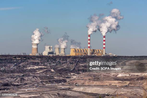 View of the lignite open-pit mine next to the PGE Power Station in Belchatow. Belchatow Power Station is the largest coal power plant in Poland. It...